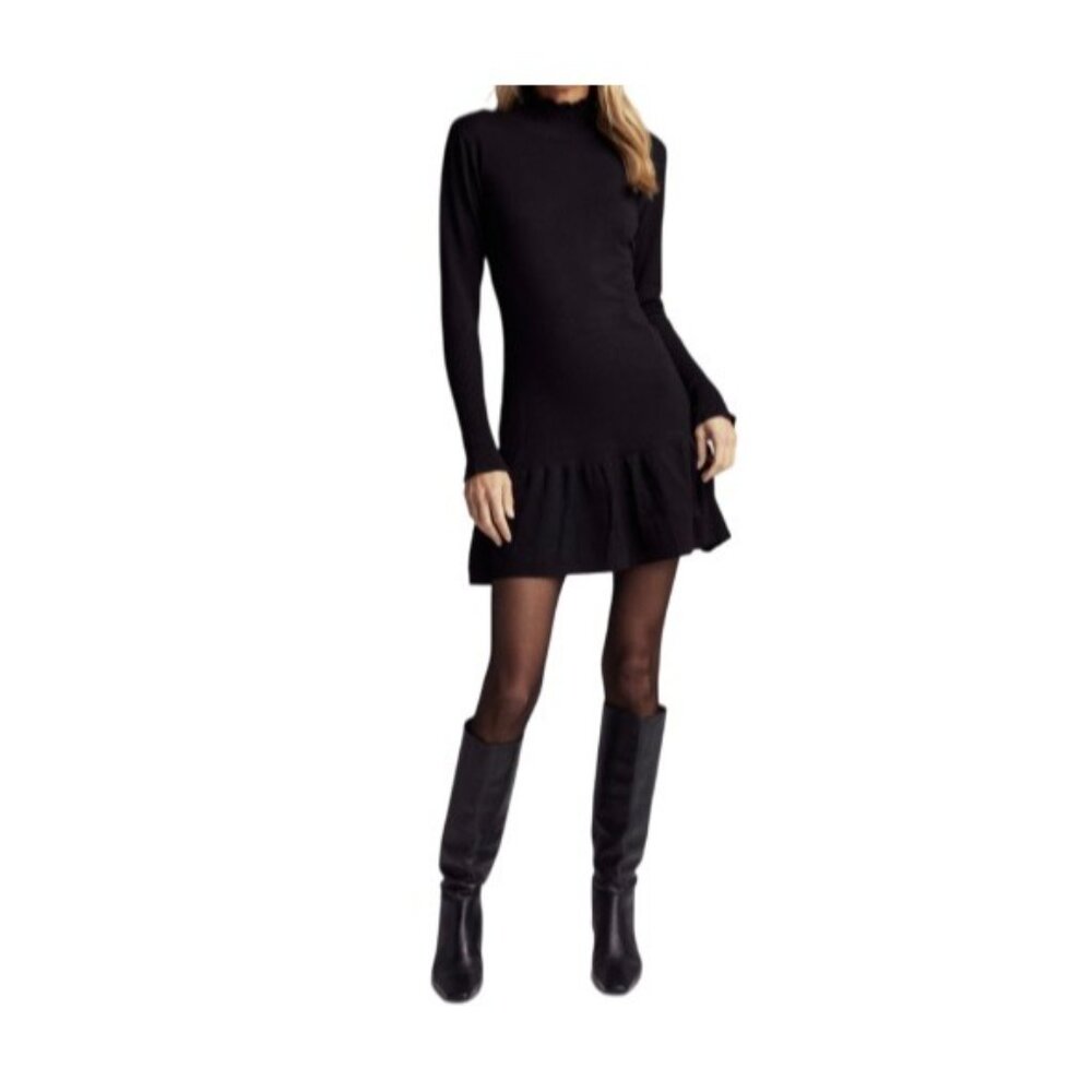 Anthropologie Sundays Womens Andes Mini Dress Size M Black Carbon Mock-Neck